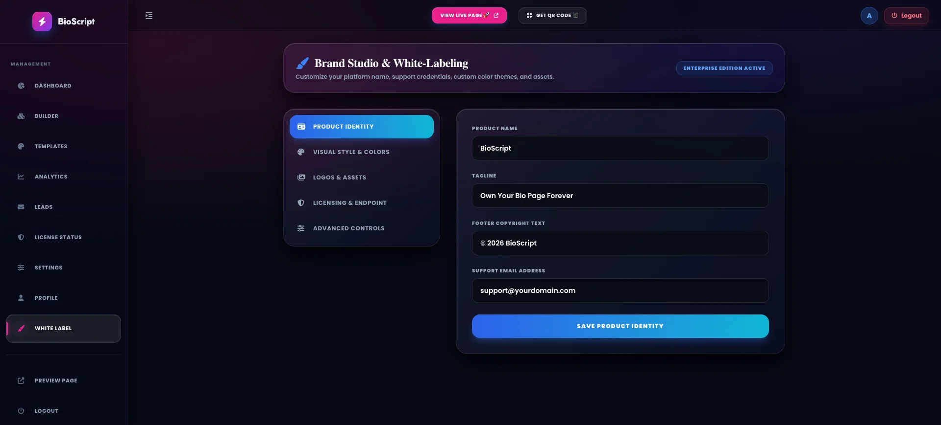 White-Label Branding Settings
