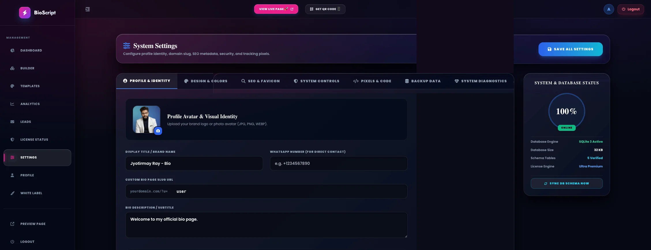 Settings & Licensing Node