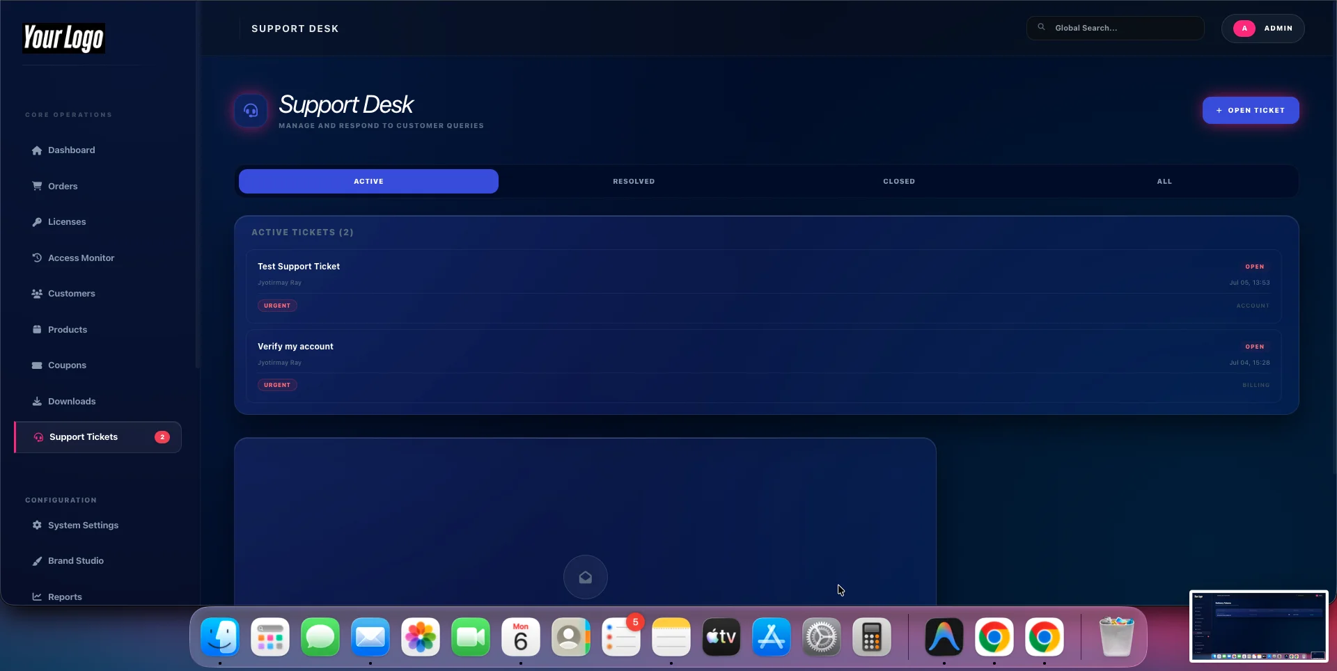 Create new ticket modal